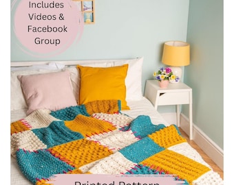 Raggy Patch Crochet Blanket Printed Pattern: Intermediate Level