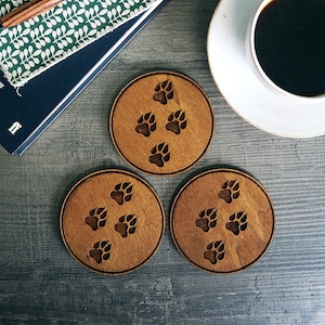 Engraved Paw Print Coasters - set of 4