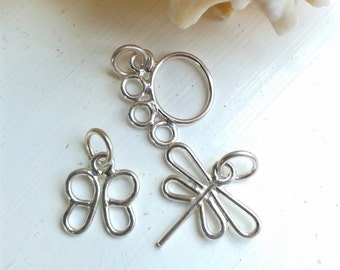 Sterling Silver Dragonfly, Butterfly and Paw Print Charm Handmade