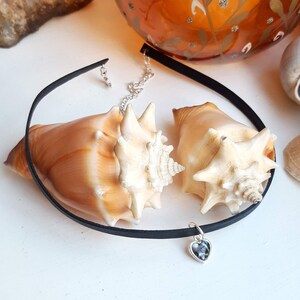 Black Leather Choker with Abalone Heart Pendant