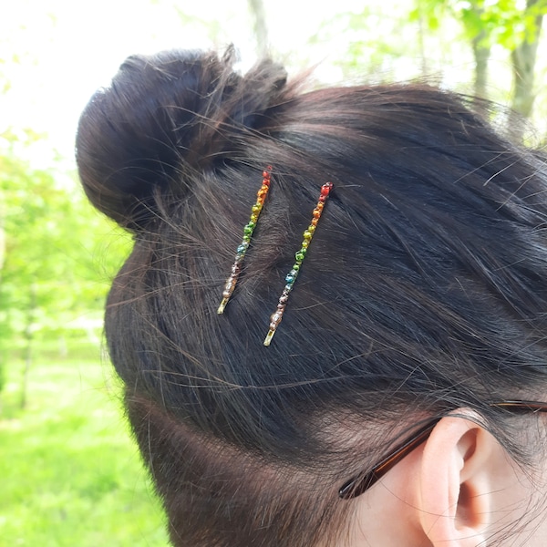 Set of 4 Sparkly Rainbow Dainty Hair Grips | Slides | Bobby Pins