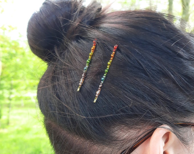 Set of 4 Sparkly Rainbow Dainty Hair Grips | Slides | Bobby Pins
