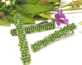 Green Beaded Hair Clip