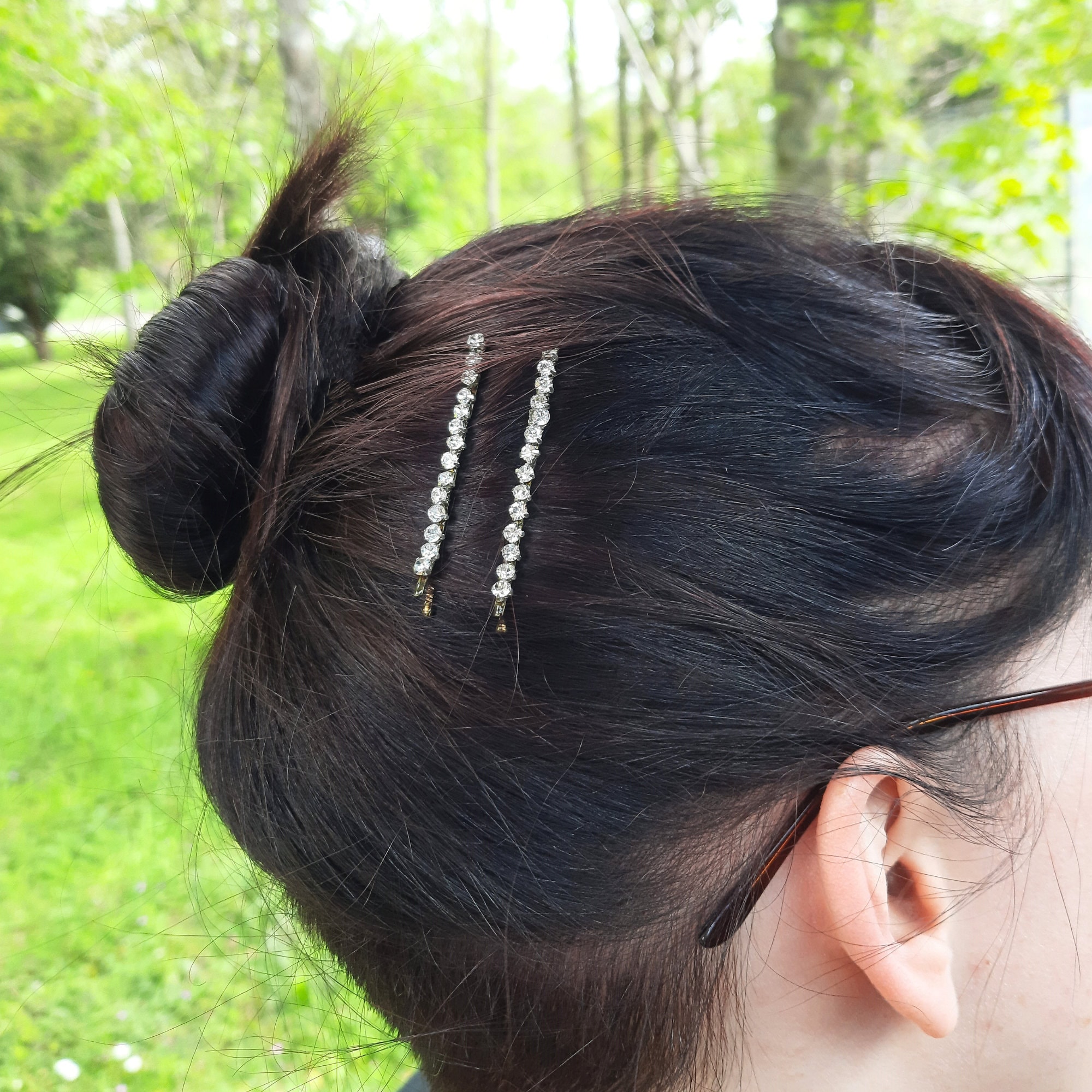 Set of 4 Dainty Crystal Rhinestone Bobby Pins | Hair Grip 