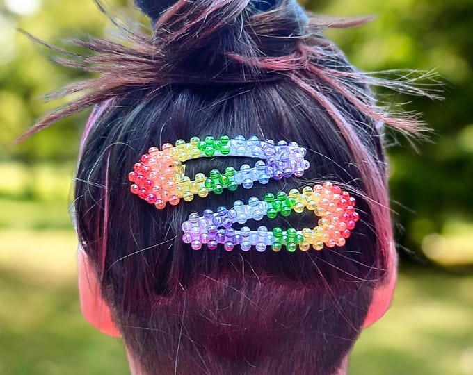 Rainbow Beaded Giant Hair Clip Accessory