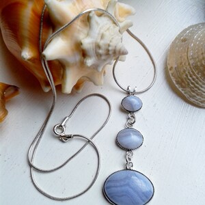Sterling Silver Pale Blue Lace Agate Dropper Pendant