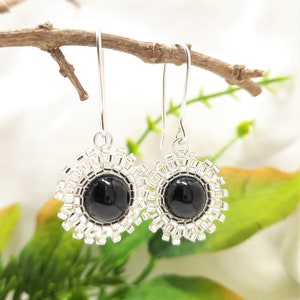 Sterling Silver Black Onyx Beaded Dangly Earrings