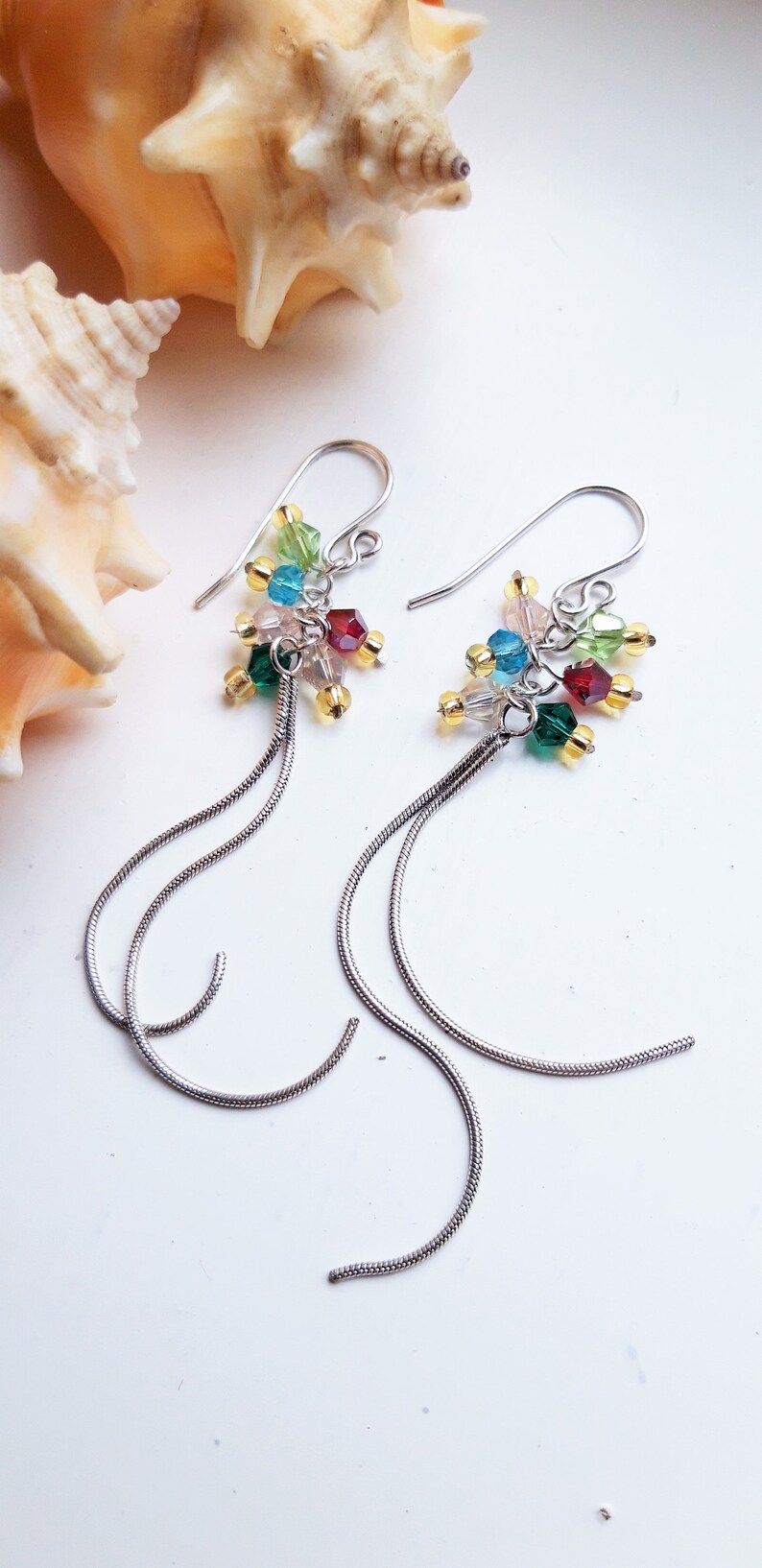 Crystal Rainbow Long Chain Drop Earrings
