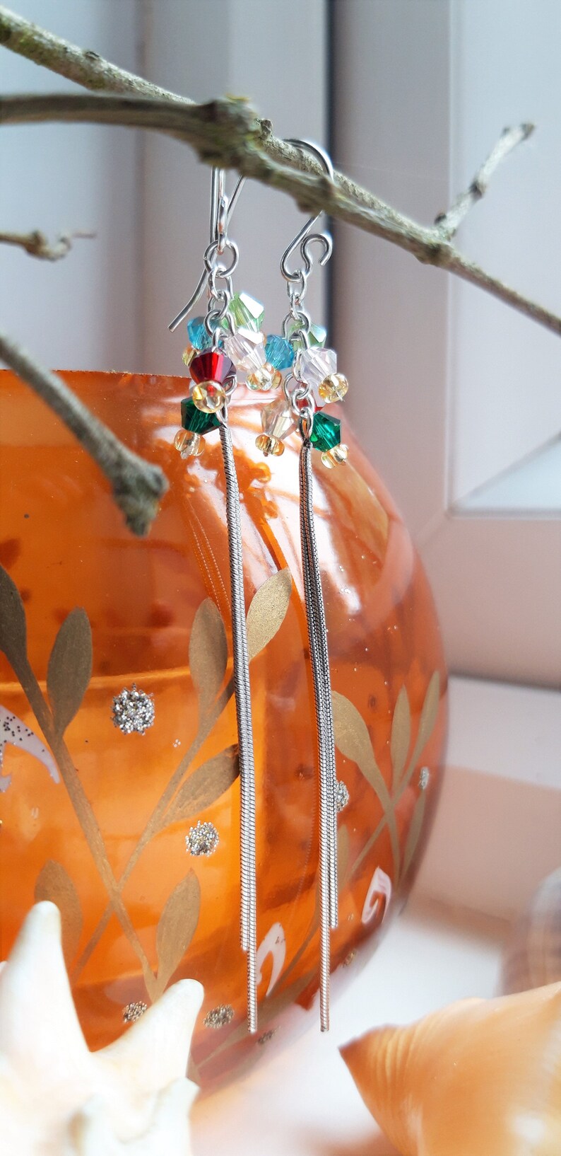 Crystal Rainbow Long Chain Drop Earrings