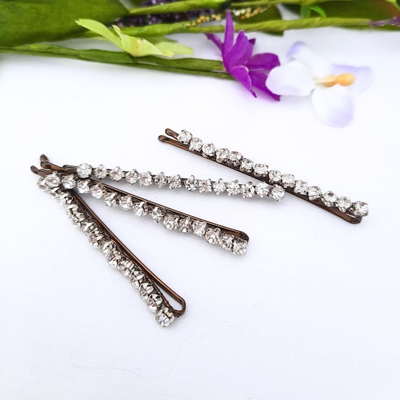 Set of 4 Dainty Crystal Rhinestone Bobby Pins | Hair Grip  display picture 3