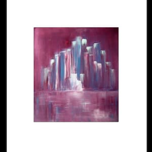 Colonne di basalto islandesi Dipinto originale Dipinto astratto viola Paesaggio islandese Arte astratta contemporanea Dipinto acrilico su carta