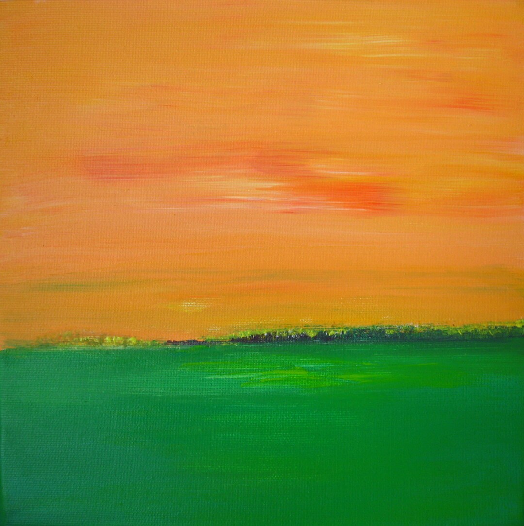Orange Green Abstract Landscape Painting Orange Green Painting Abstract