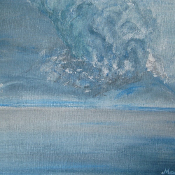 Ash Cloud Painting Iceland Volcano Eruption Painting Blue Grey Painting Abstract Landscape Painting Acrylic Painting On Canvas 9x12"