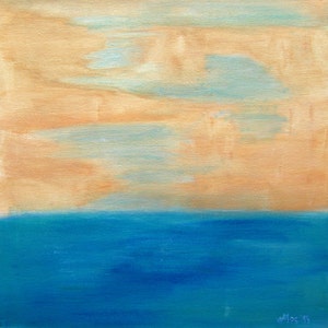 青い抽象風景画 川が流れる青い海 キャンバスに描かれたアクリル抽象画 海景 12x12インチ PuzzledbyArtmondo 作