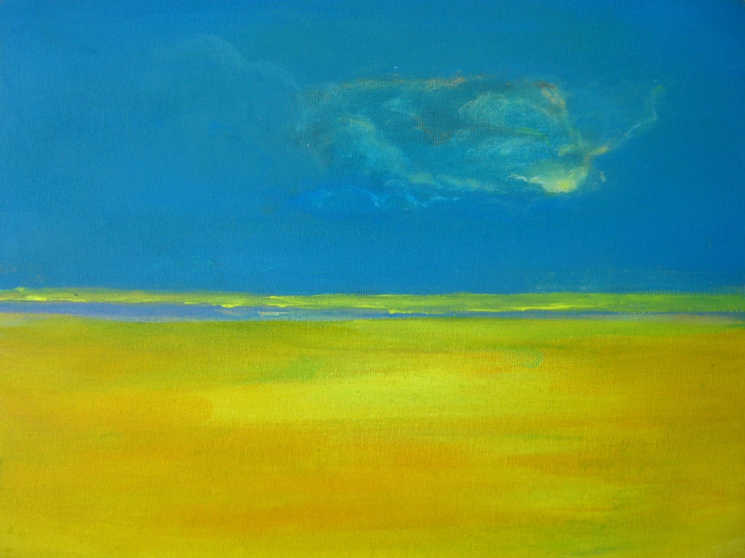 Blue Yellow Painting Acrylic Painting on Panel Blue Yellow Abstract