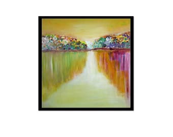 Colorful Floral Acrylic Painting, Spring Abstract Art 13x13"