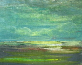 After The Rain Abstract Landscape Sky Clouds Light Small Acrylic Painting on Paper Small Art 7x5&quot; PuzzledbyArtmondo