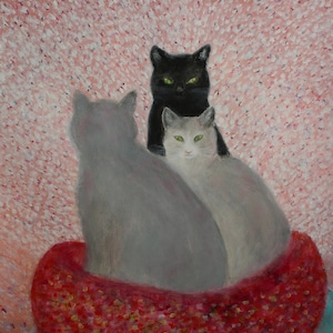 Three Cats Painting Cat Family Art Animal Lover Pet Acrylic Paintings Black Cat Red Gray Cat Art for Home Cute Cats Gift for Cat Lover