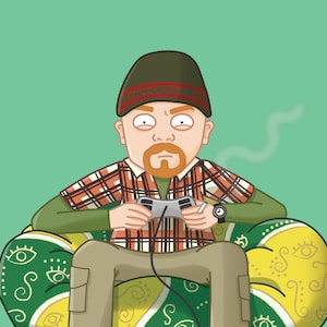 Biglietto di auguri distanziato - Tim Bisley - Giocare ai videogiochi - Hey Deadhead - Citazione - Vuoto all'interno