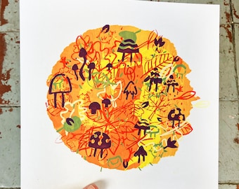 Sérigraphie d'automne - automne - fait main - feuilles - automnal - orange - jaune - rouge