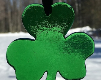Artic Fox Handcrafted Light Green Shamrock Suncatcher Stained Glass Ornament