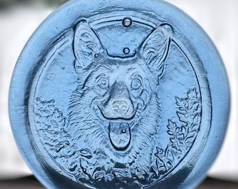 Handmade Corgi Recycled Bottle Stained Glass Suncatcher Rondel