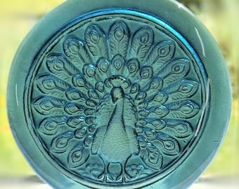 Handmade Peacock Recycled Glass Rondel Stained Glass Medallion