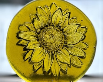Handmade Sunflower Recycled Bottle Stained Glass Rondel Suncatcher Medallion