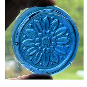Handmade Small Rosette Recycled Glass Wine Bottle Suncatcher Medallion Stained Glass Rondel