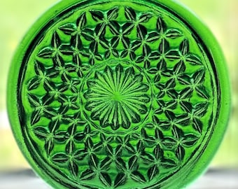 Handmade Vintage Diamond Pattern Recycled Glass Rondel Medallion – Stained Glass Sun Catcher