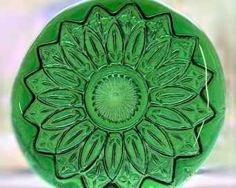 Handmade Vintage Federal Glass Petal Pattern Recycled Glass Rondel Medallion – Stained Glass Sun Catcher