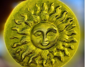 Handmade Sun With A Face Recycled Wine Bottle Glass Medallion Suncatcher Stained Glass Roundel