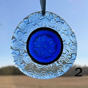 Handmade Recycled Glass Wine Bottle Neck Rondel Suncatcher with Gem insert