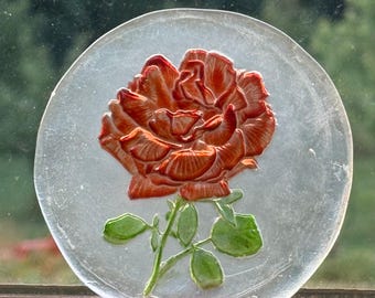 Handmade Forever Yours Rose Recycled Bottle Stained Glass Rondel Suncatcher Medallion