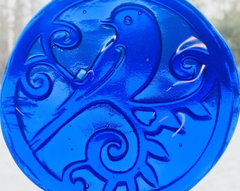 Handmade Bird Medallion Recycled Glass Suncatcher Stained Glass Rondel