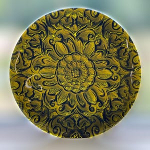 Handmade Large Frilly Flower Recycled Bottle Stained Glass Rondel Suncatcher Medallion