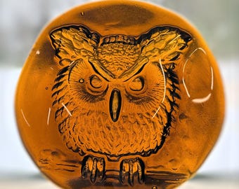 Handmade Owl Recycled Bottle Glass Suncatcher Rondel Stained Glass Medallion