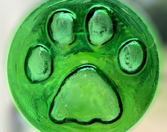 Handmade Paw Print Recycled Beer Bottle Bottom Glass Medallion Suncatcher Stained Glass Rondel