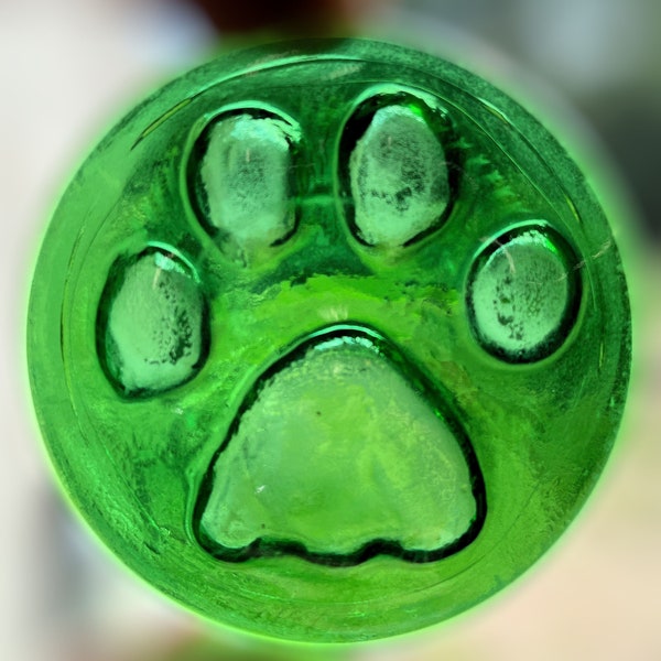 Handmade Paw Print Recycled Beer Bottle Bottom Glass Medallion Suncatcher Stained Glass Rondel