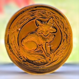 Handmade Fox Recycled Bottle Stained Glass Rondel Suncatcher Medallion