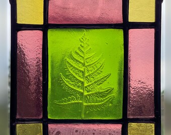 Pressed Fern Leaf Recycled Bottle Glass Stained Glass Suncatcher