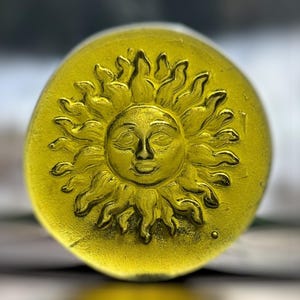 Handmade Small Sun With A Face Recycled Wine Bottle Glass Medallion Suncatcher Stained Glass Roundel