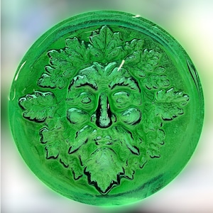 Handmade Green Man Recycled Glass Wine Bottle Suncatcher Medallion Stained Glass Rondel