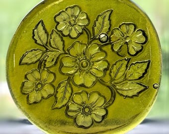 Handmade Vintage Wild Rose Pattern Recycled Glass  Rondel Sun Catcher – Stained Glass Medallion Ornament