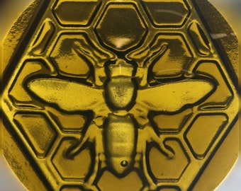 Handmade Honey Bee Recycled Bottle Glass Stained Glass Rondel Suncatcher Medallion