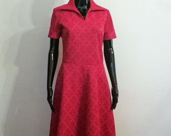 Dark Pink Short Sleeve Vintage Dress Collared Feminine A-shape Dress