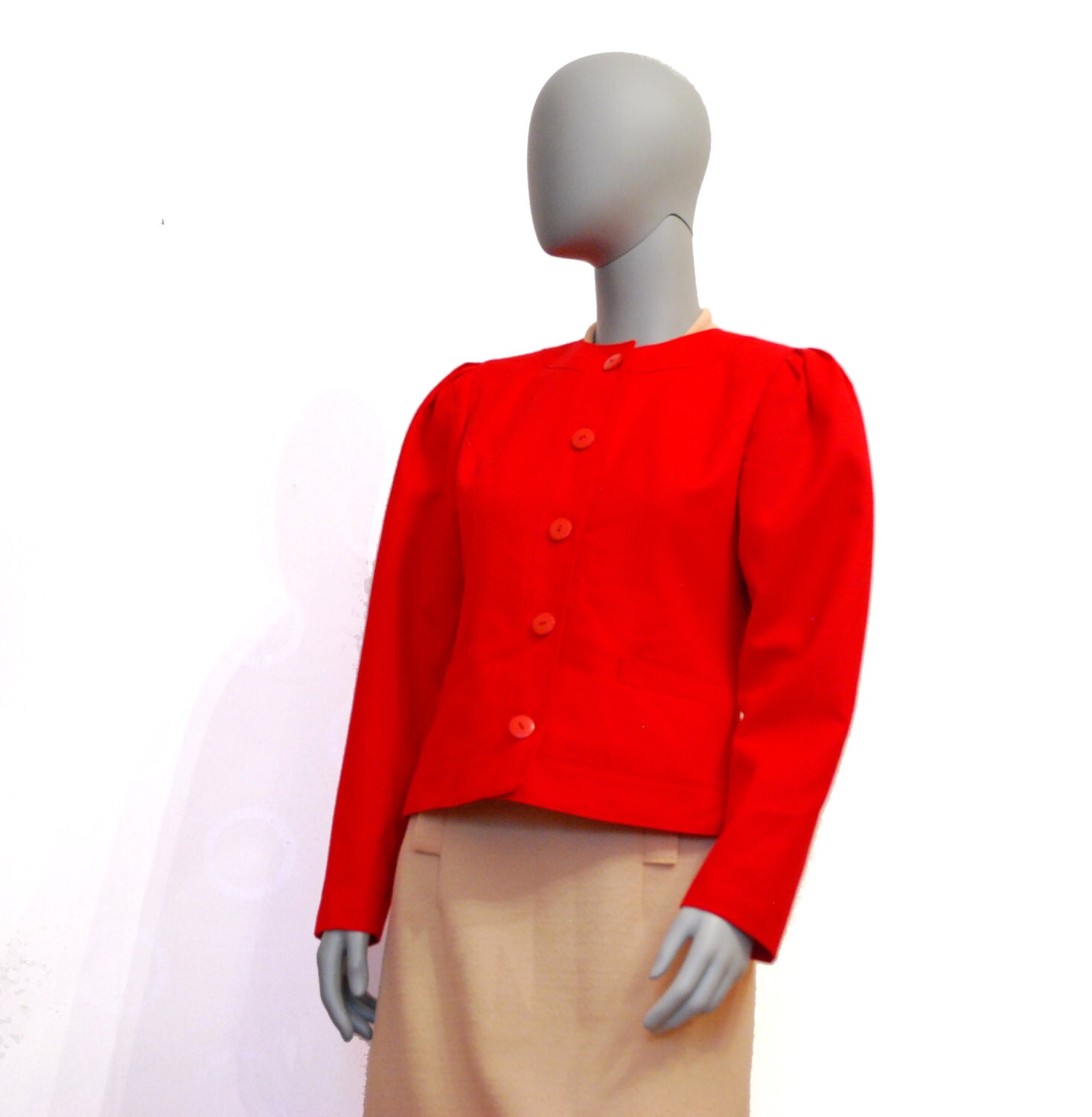 Red Vintage Jacket 80's Shoulder Pad Jacket Round Neck Etsy