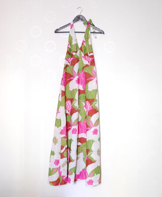 Vibrant Colors Long Floral Maxi Dress Halterneck … - image 3