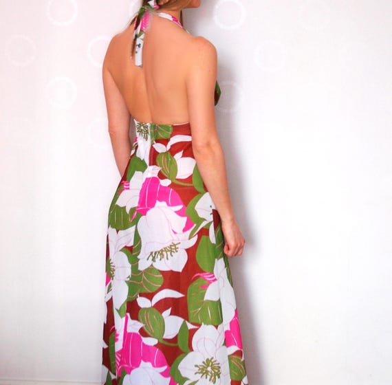 Vibrant Colors Long Floral Maxi Dress Halterneck … - image 2