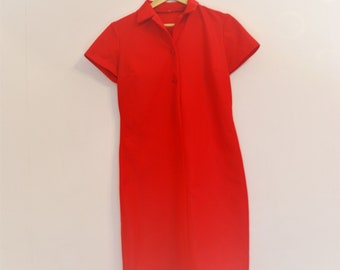 Simple Straight Red Mod Dress With Short Sleeves And Collar